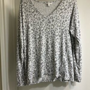 Gray Leopard Print V-Neck Top